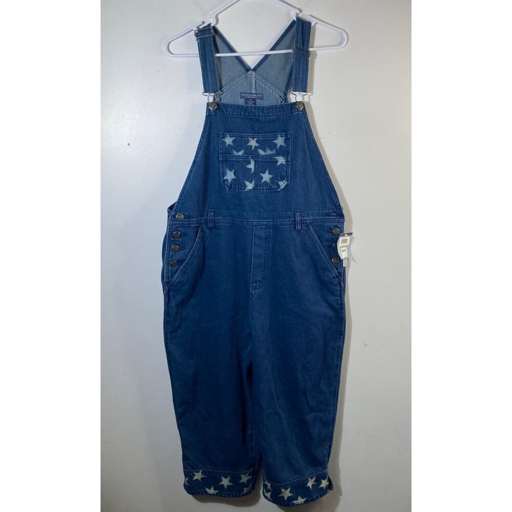 Womens Mountain Lake Casuals Denim Star Overall Capris Wide Leg M‎ Blue NWD